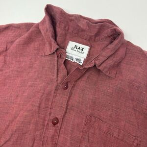 FLAX by Jeanne Engelhart Button Up Shirt 100% Linen Short Sleeve‎ Red Mens M Big